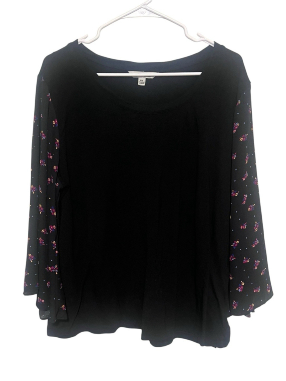 The Pioneer Woman Black Floral Top XXL 2X Flare Balloon Sleeve Floral Flowy Boho
